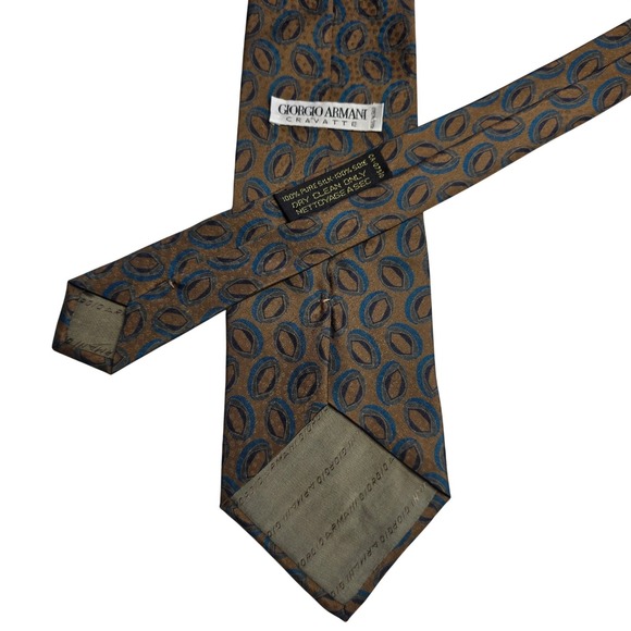 Giorgio Armani Cravatte Silk Geometric Medallion Pattern Mens Neck Tie Brown - Picture 3 of 6